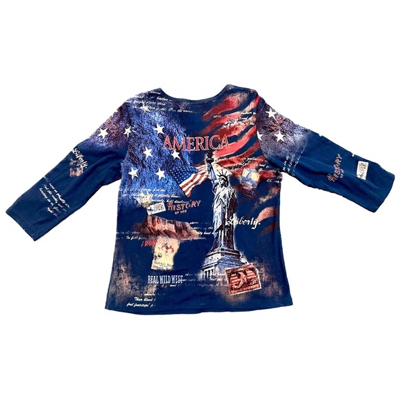 Y2K History of the Wild West America Cowgirl Expressions ¾ Sleeve Top Size Large - Picture 2 of 5